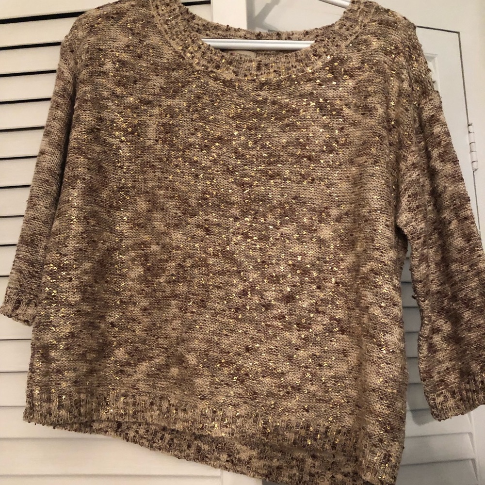 Cremieux 3/4 sleeve brown and tan sweater